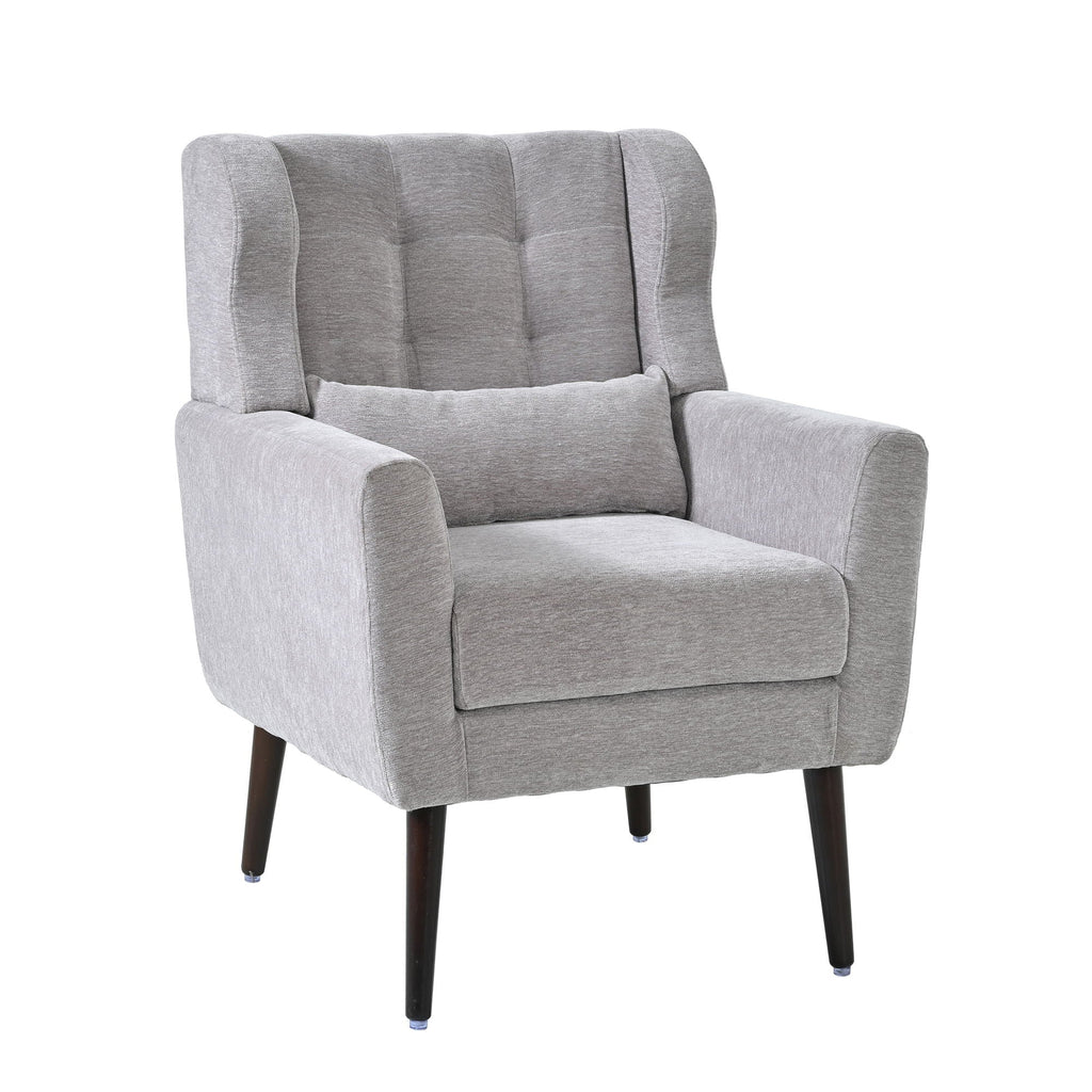 Modern Accent Chair, Arm Chairs For Living Room, Upholstered Mordern Armchair, Comfy Soft Padded Lounge Chair In Small Space, Bedroom, With Pillow, Solid Wood Leg