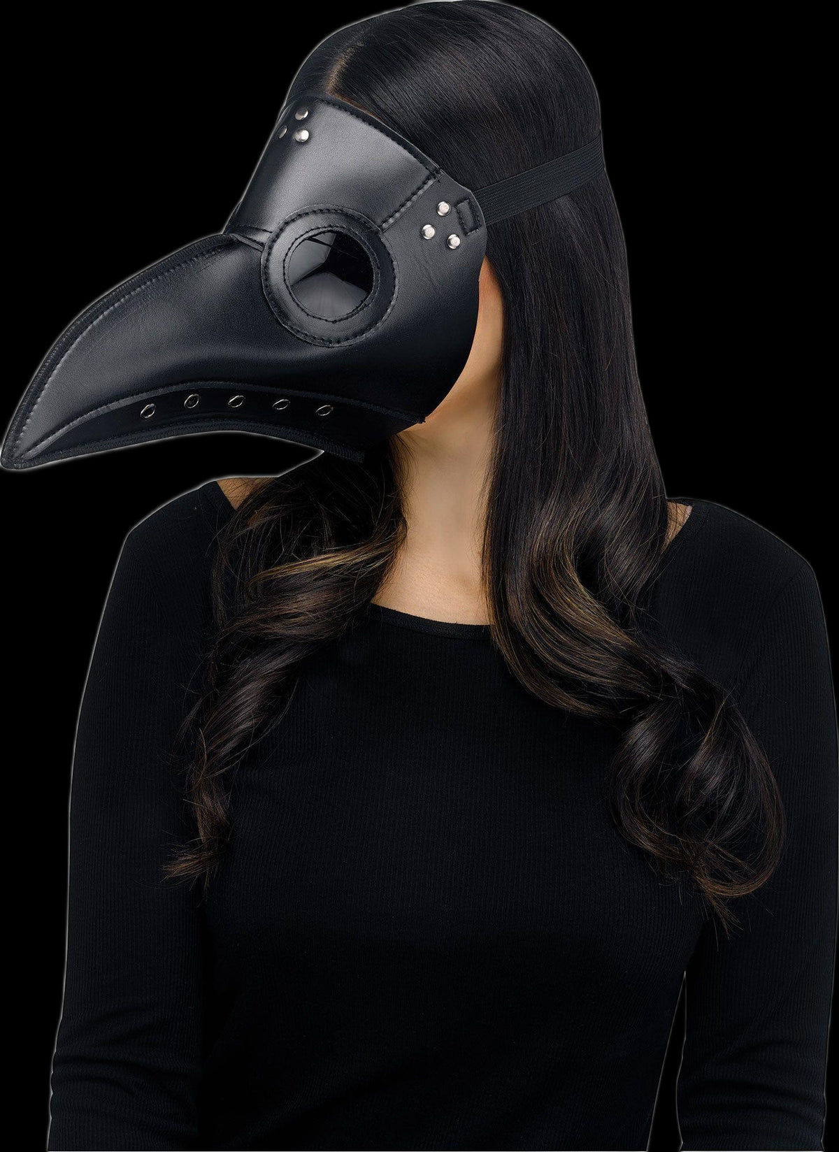 Black Faux Leather Plague Doctor Scary Halloween Mask